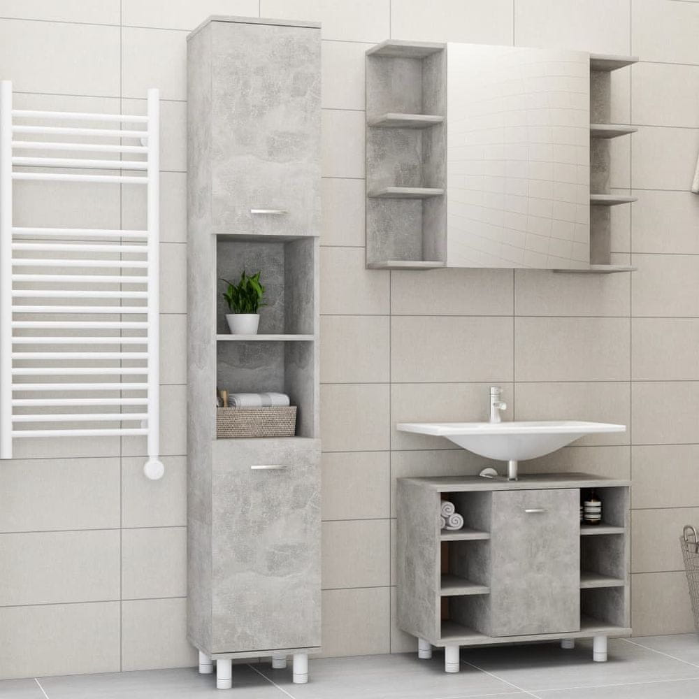 Vidaxl 3-dielna súprava kúpeľňového nábytku,betónovo sivá,drevotrieska